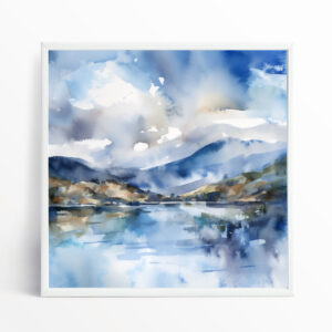 Coniston Blue Watercolor Impressionist Landscape Living Room Wall Art