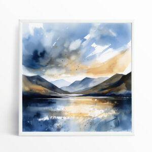 Ennerdale Abstract Blue Landscape Living Room Art | Warm Tones Canvas Print