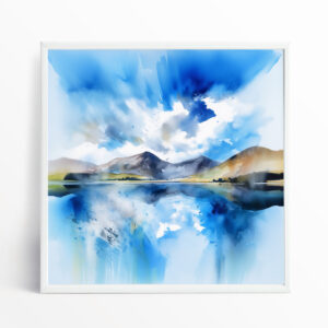 Loweswater Impressionist Blue Landscape Living Room Wall Art | Serene Home Decor