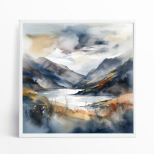 Lake District Abstract Landscape Blue Art Living Room Wall Art | Warm Tones Canvas Print