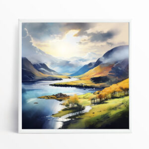 Wastwater Impressionist Landscape Blue Art for Living Room | Serene Mountain Wall Art