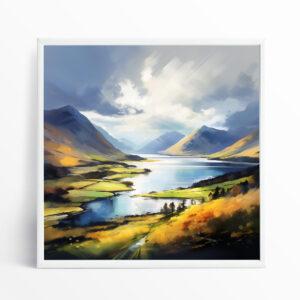 Lake District Impressionist Landscape Blue Art for Living Room | Modern Wall Art