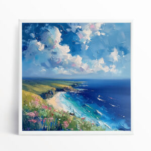 Donegal Coastal Blue Impressionist Living Room Wall Art | Ocean Landscape Home Decor