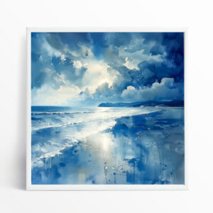 Caswell Bay Blue Abstract Coastal Living Room Wall Art | Ocean Home Decor