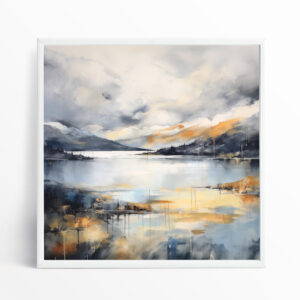 Windermere Impressionist Blue Gold Living Room Wall Art | Lakeside Home Decor