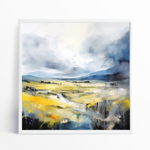 Cuckmere Haven Abstract Yellow Blue Landscape Wall Art | Living Room Decor