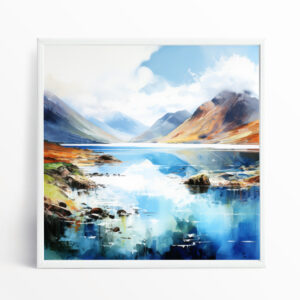 Lake District Blue Landscape Living Room Wall Art | Abstract Modern Decor