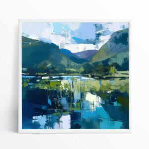 Lake District Abstract Blue Green Living Room Wall Art | Contemporary Landscape Home Decor