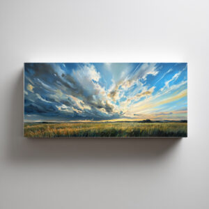 Sussex Wheat Field Impressionist Blue Sky Living Room Wall Art | Warm Tones Home Decor - C
