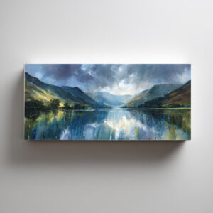 Lake District Impressionist Blue Living Room Wall Art | Modern Canvas Home Decor - C