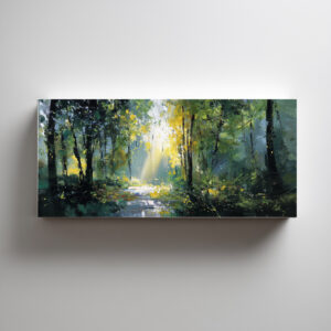 Woodland Light Impressionist Green Yellow Living Room Art | Tranquil Nature Decor - C