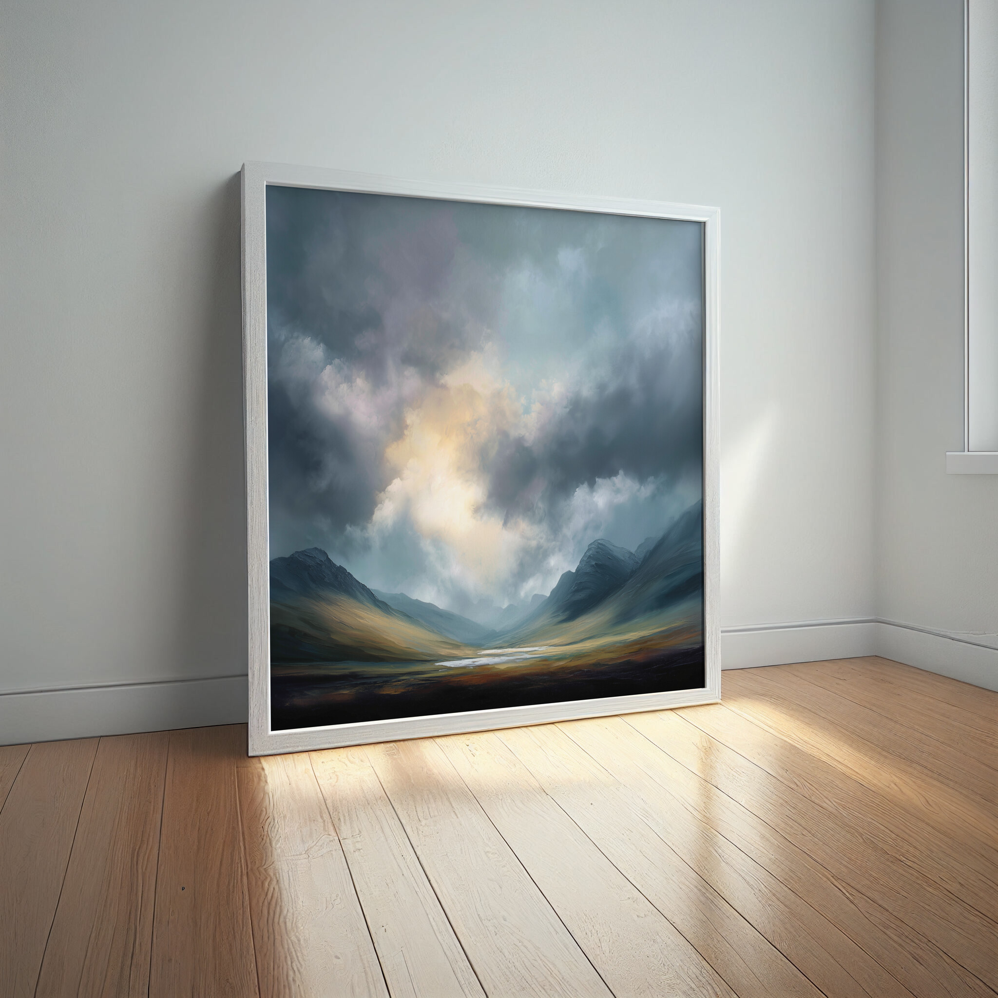 Mountains Abstract Blue Grey Bedroom Decor Wall Art | Modern Landscape Canvas Print -