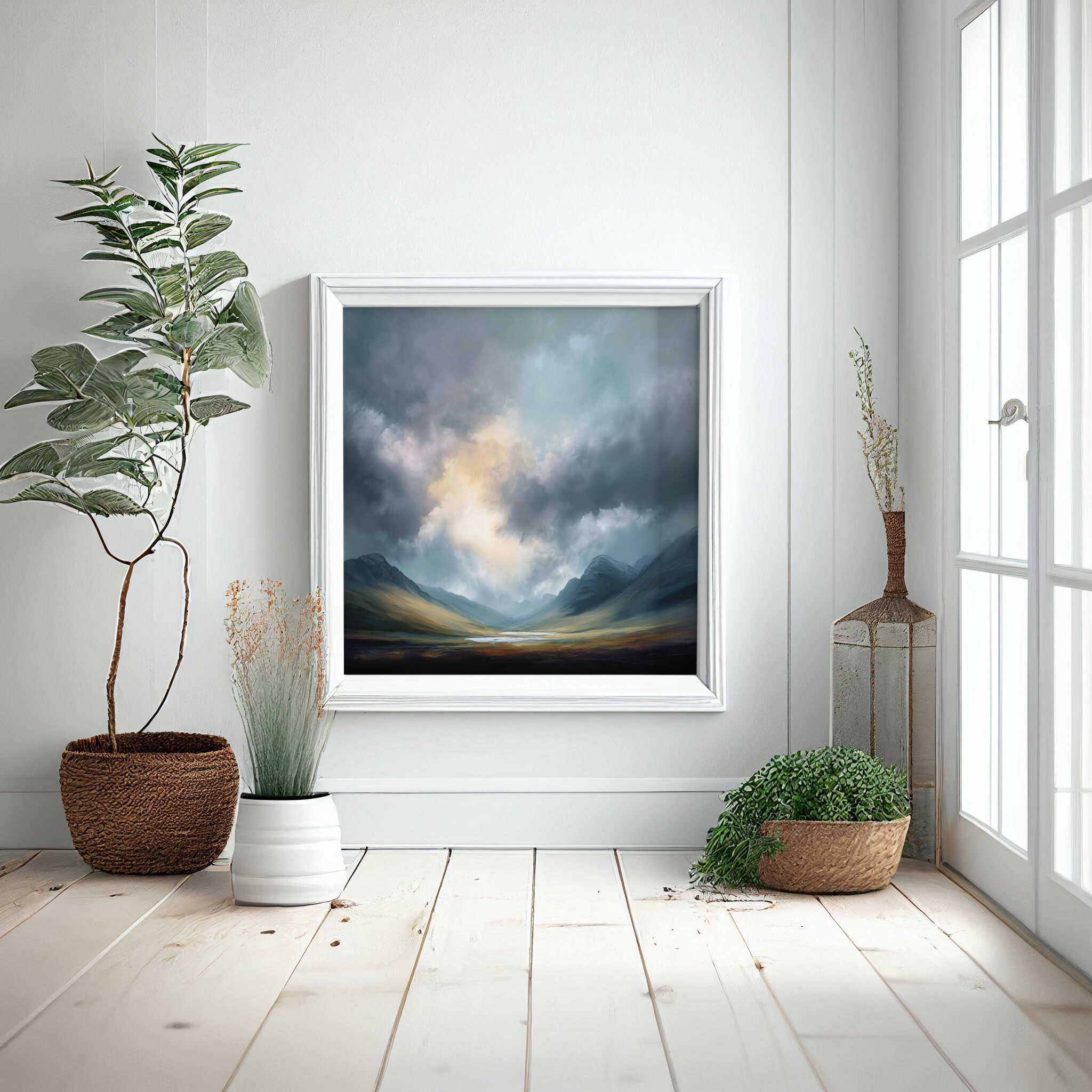 Mountains Abstract Blue Grey Bedroom Decor Wall Art | Modern Landscape Canvas Print -
