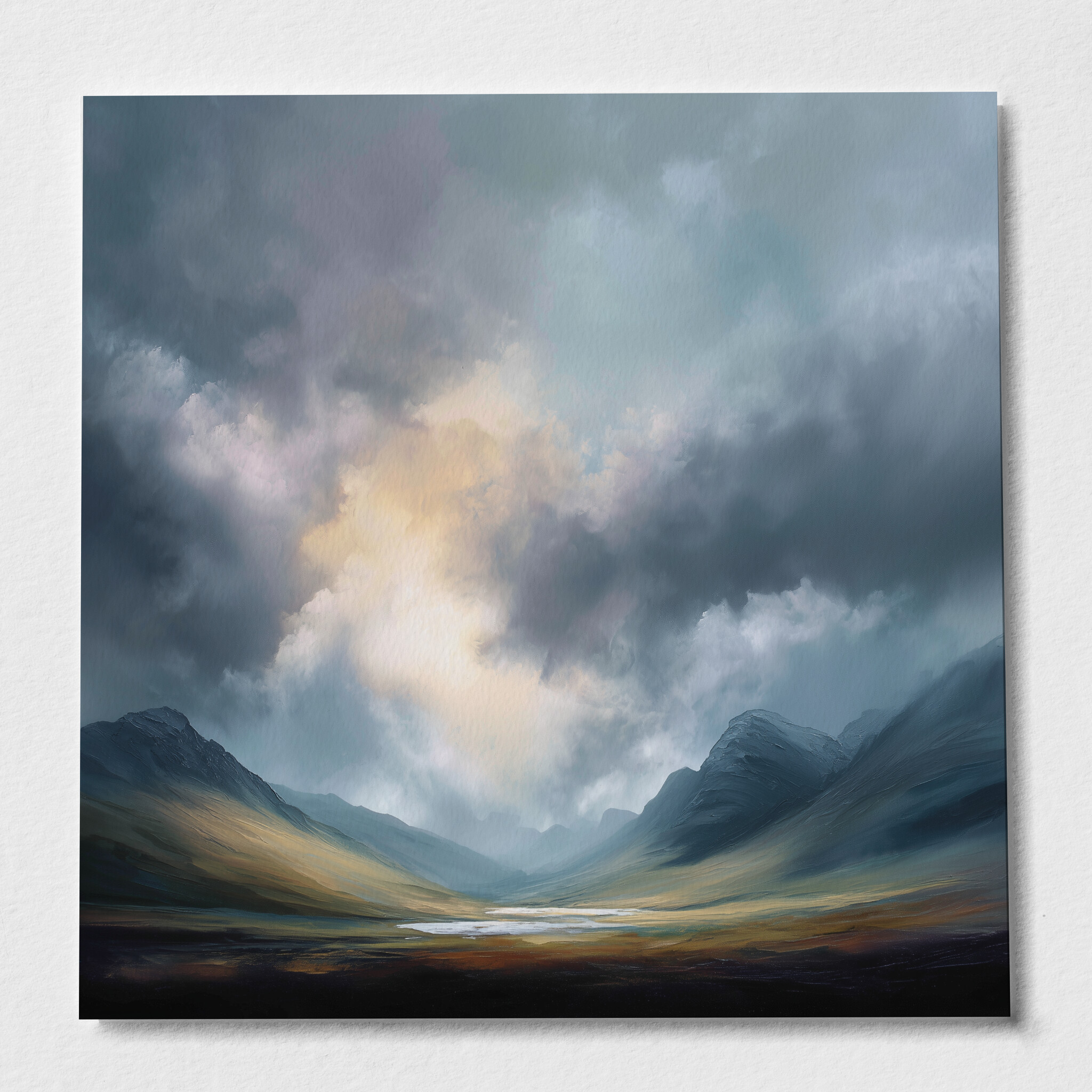Mountains Abstract Blue Grey Bedroom Decor Wall Art | Modern Landscape Canvas Print - P