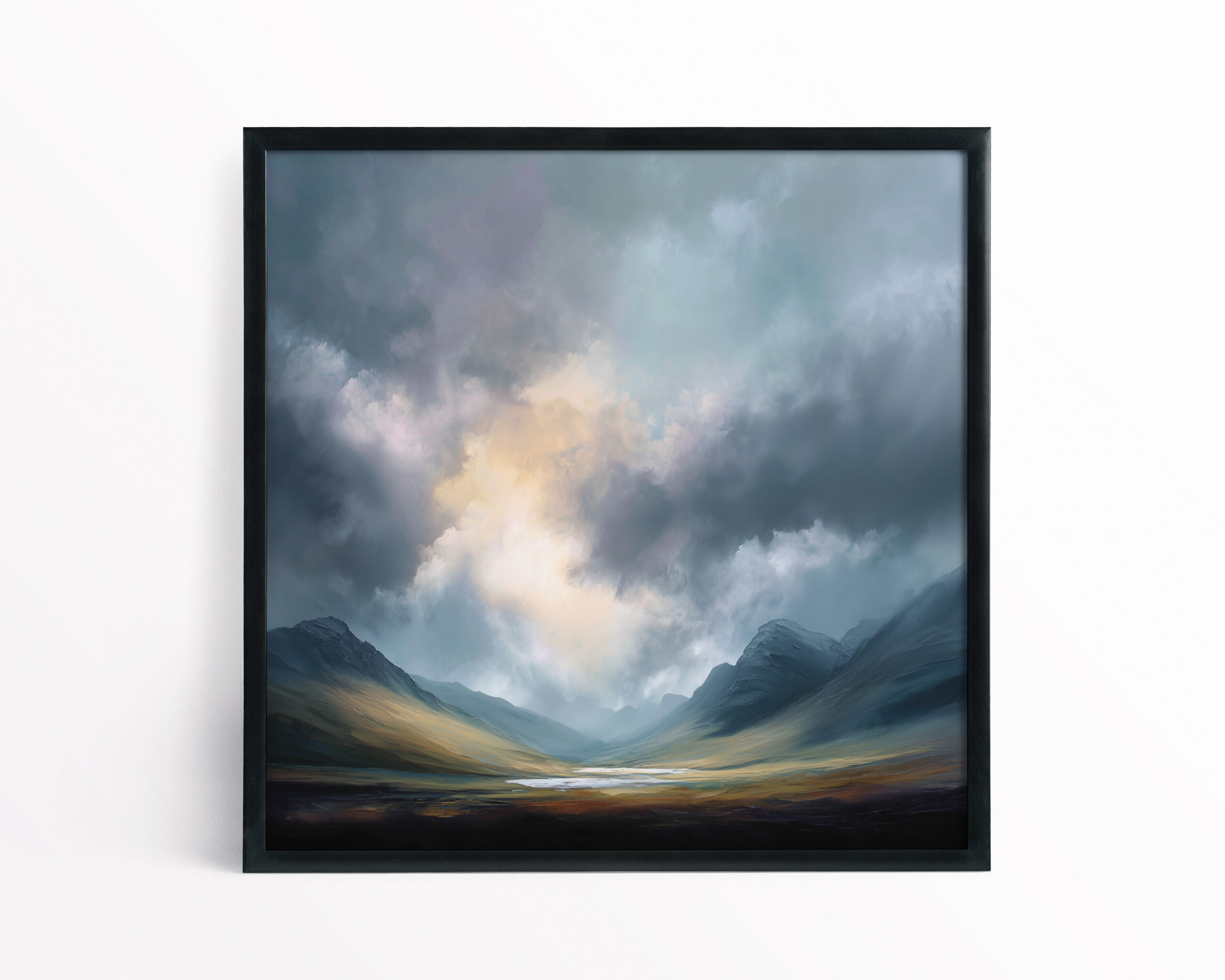 Mountains Abstract Blue Grey Bedroom Decor Wall Art | Modern Landscape Canvas Print - BFP