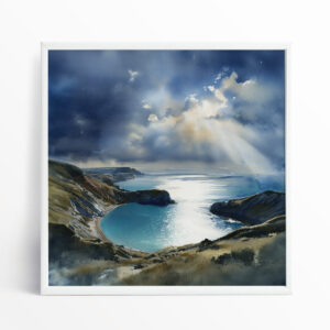 Lulworth Cove Impressionist Blue Art for Living Room | Coastal Canvas Print Home Decor - WFP - impressionist, landscape, blue art, living room art, bedroom decor