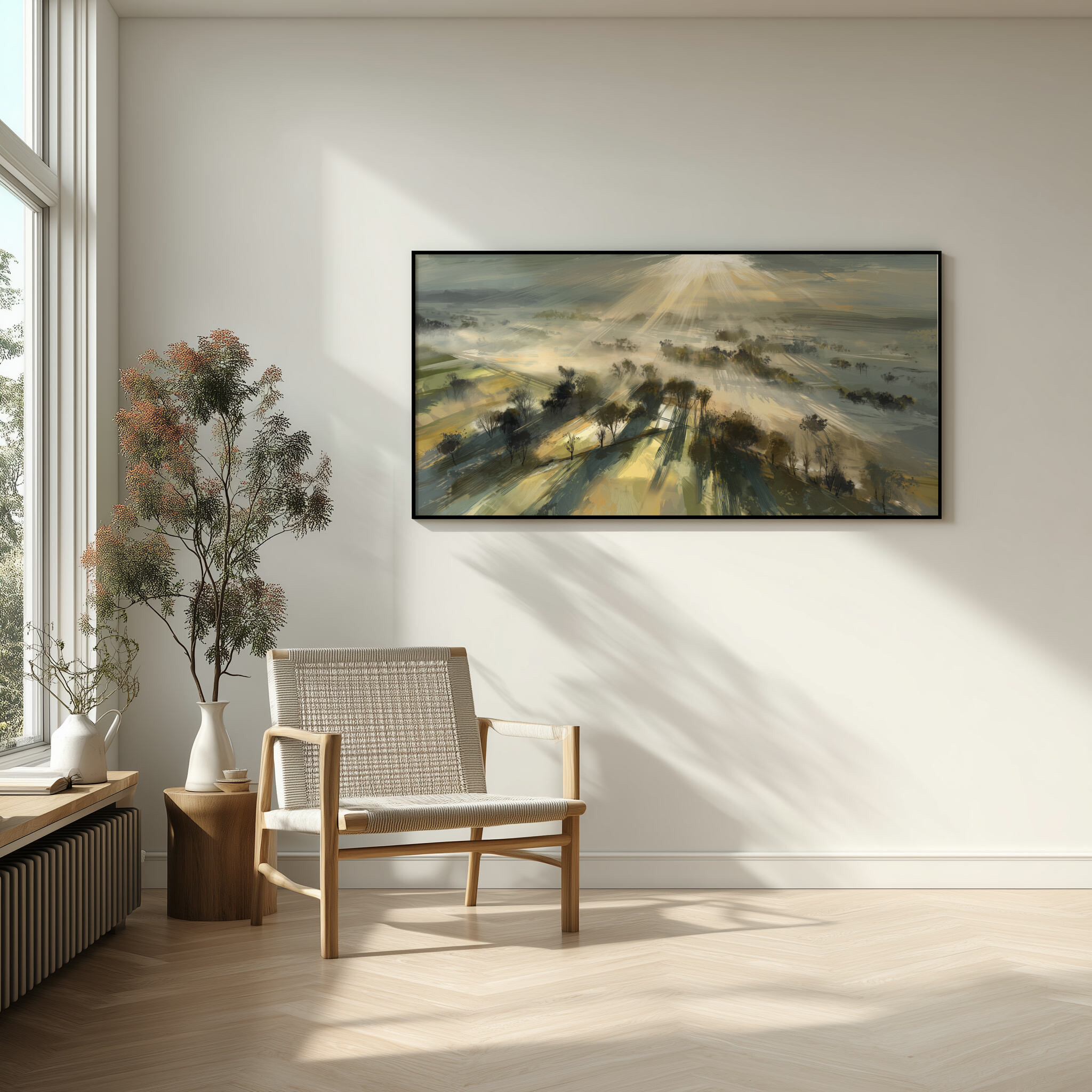 Slayk Abstract Woodland Earth Tones Living Room Wall Art | Modern Landscape Decor -