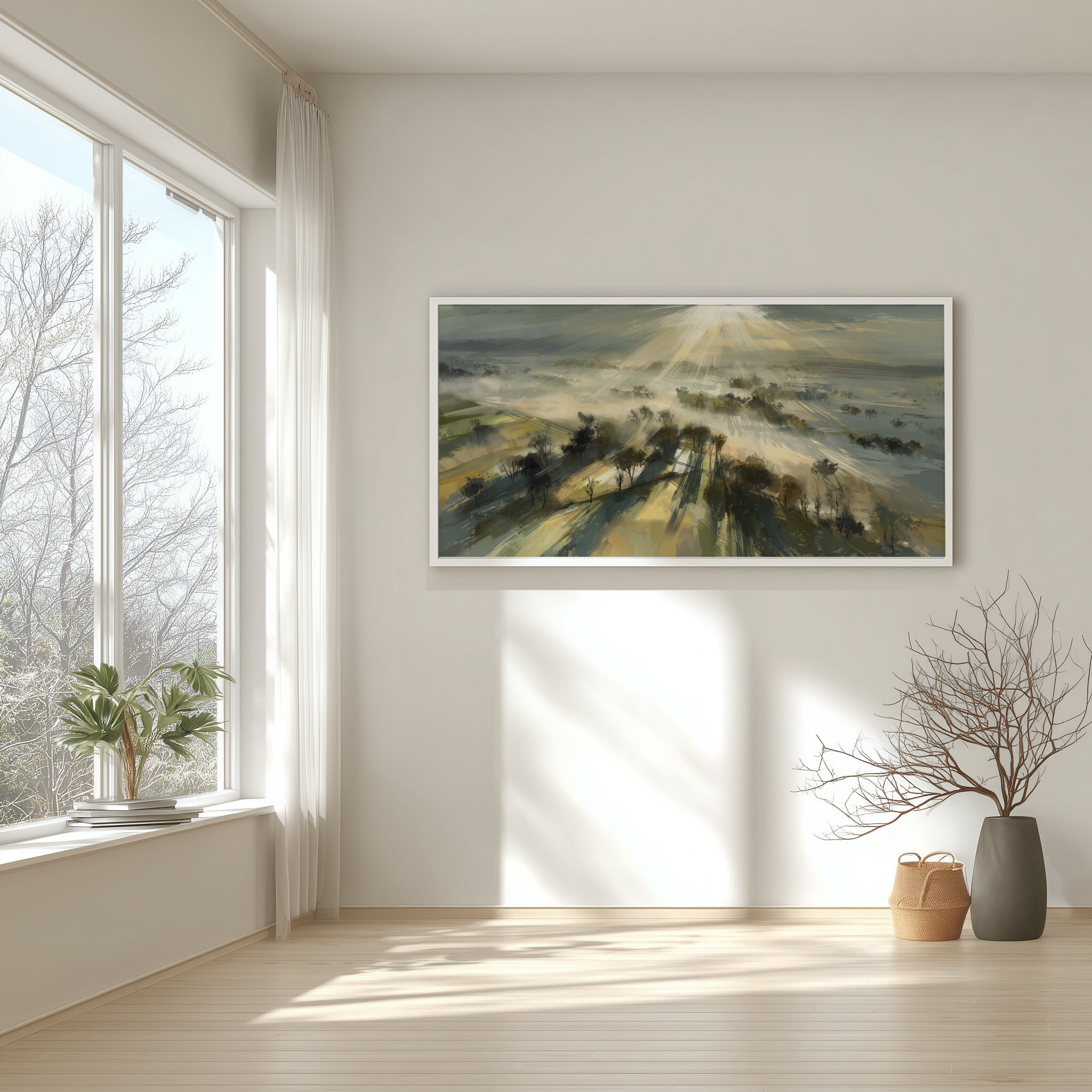 Slayk Abstract Woodland Earth Tones Living Room Wall Art | Modern Landscape Decor -